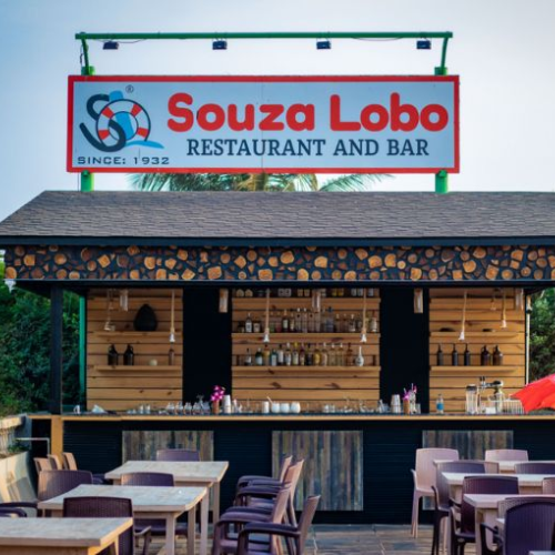 Exterior seating area of Souza Lobo restaurant in Calangute, Goa